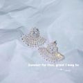 【Mega Sale】The same high-end skirt earrings super flash bright high carbon diamond T square zircon fan for women. 