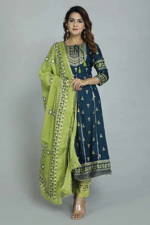 Women Viscose Rayon Kurta Pant Dupatta Set Traditional Ethnic wear for Occasion Casual Festive Party Plus size