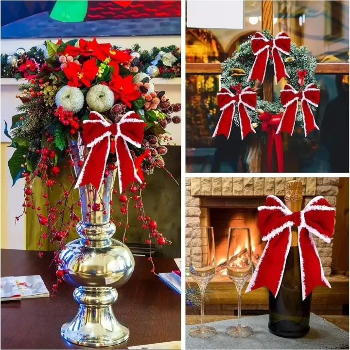 Portable%201/5m%20Christmas%20Decoration%20Red%20Ribbons%20DIY%205cm%20Wide%20Christmas%20Bows%20White%20Fur%20Edge%20Wreath%20Bows%20Christmas%20Decoration%20-%20Image%205