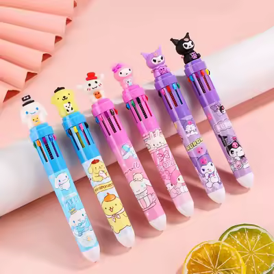 10 in 1 Colors Cute Sanrio Kuromi Ballpoint Pen Student Press Colour Ball Pen Multifunction Stationery Gift for Kids Office Supplies