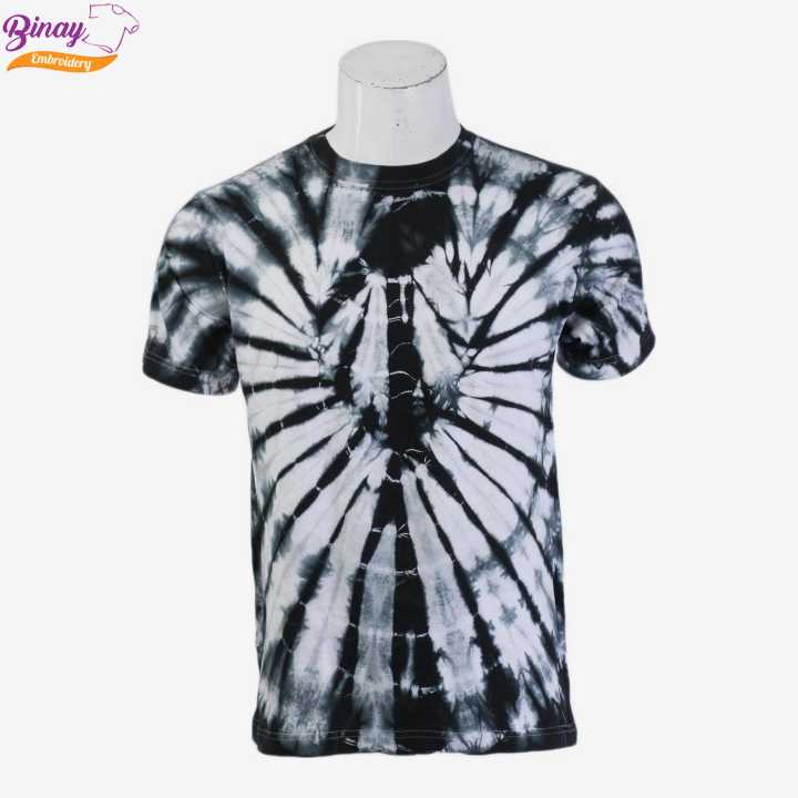 Binay Embroidery Black/White Tie Dye T-Shirt For Men - Fashion | T-Shirts For Men | Men's Upper Wear | T-Shirts |