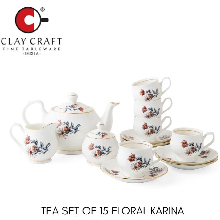 Clay Craft Tea pot and Cup Set of 15 | Floral Karina | Daraz.com.np