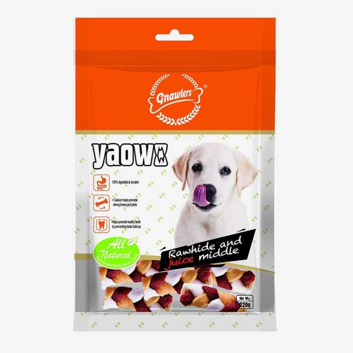 Gnawlers Yaowo Rawhide Braided Bone Filled with Chicken Inside- 220 g