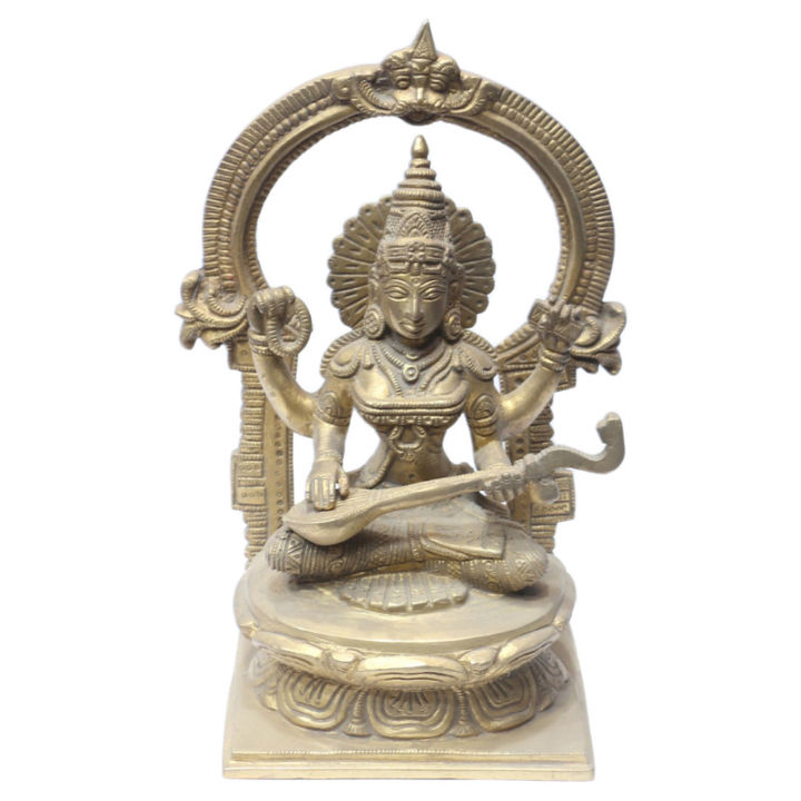Golden Handmade  God Sarswoti Mata  Brass Statue 25cm