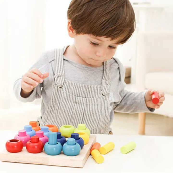 NAMUNY Wooden Color Sorting Stacking Rings Board Educational Learning ...