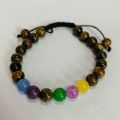 Seven Chakra Bracelet. Unisex Adjustable Stone Beaded Tiger Eye Bracelet. 
