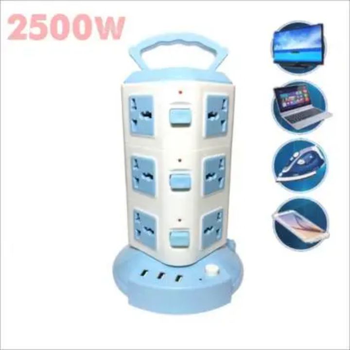 Power Socket 2500W -12 AC / 3 USB Vertical Stand Multi Plug For Home and Office Use