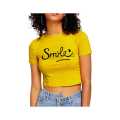 Dark Yellow Printed Smile Crop Top  T-Shirt  For Women. 