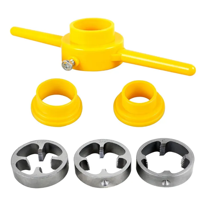 6%20PCS%20PVC%20Thread%20Maker%20Tool,%20Yellow%20Metal%20with%201/2%20Inch%203/4%20Inch%201%20Inch%20Dies%20Reusable%20PVC%20Pipe%20Threader%20Plumbing%20-%20Image%208