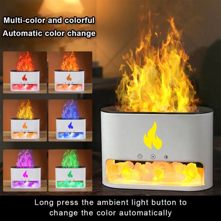 Crystal Himalayan Salt Stone Lamp Aromatherapy Machine 3D Simulation Flame Humidifier Household Essential Oil Diffuser