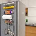 Multi Functional Refrigerator Foldable Rack Side Multi Layer Shelf with Hooks -White/Black. 