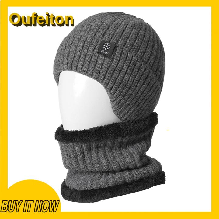 Oufeiton Mid-aged Winter Hat Wo Winter Beanie 's Winter Knit Hat with Ear Protection Warm Stylish Headwear for Outdoor for Dad