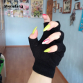 Wenefang 1pair Black Short Half Finger Fingerless Knit Wrist Glove Winter Warm Stretch Work Gloves for Women and Men Cycling Accessories. 