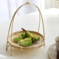 FORIDE 2X Bamboo Weaving Straw Baskets Tier Rack Wicker Fruit Bread Food Storage Kitchen Decorate Round Plate Stand. 
