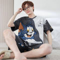 2023 Summer Pajamas Men's Teenager Sports Short-sleeved Loose Casual Home Plus Size Outfit for Men. 