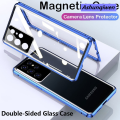 Ashunqiwen Camera Protection CaseFor Samsung Galaxy S24 Ultra Plus S23FE S23 Plus S23 Ultra Samsung S 23 S23Plus S 23+ S 23 5G Double Sided Glass Casing Flip Phone Case Magnet Metal Bumper Full 360° Protection Hard Cases Cover. 