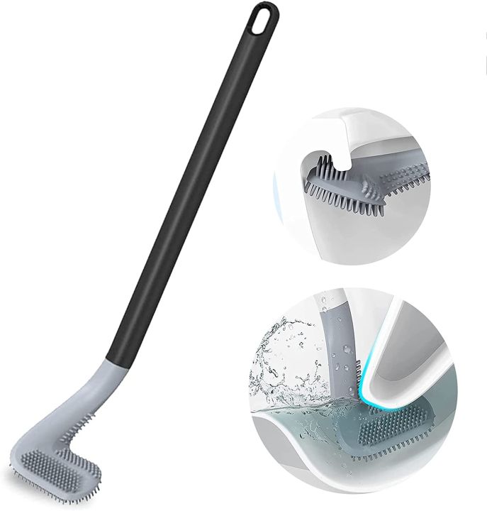 Toilet Brush, Deep Cleaning Flexible Silicone Toilet Bowl Cleaning Brush with Non-Slip Long Handle, Wall-Mounted Quick Drying Toilet Cleaner Brush
