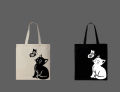Cute Cat & Butterfly Printed Tote Bag – Minimalist Animal Design Printed Tote Bag | Black, White. 