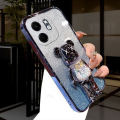 New Phone case infinix Smart 9 Back cover with Cartoon 3D Bear Stand Luxury Slim Gradient Plating Glitter Girls Stylish For infinix Smart9 case. 