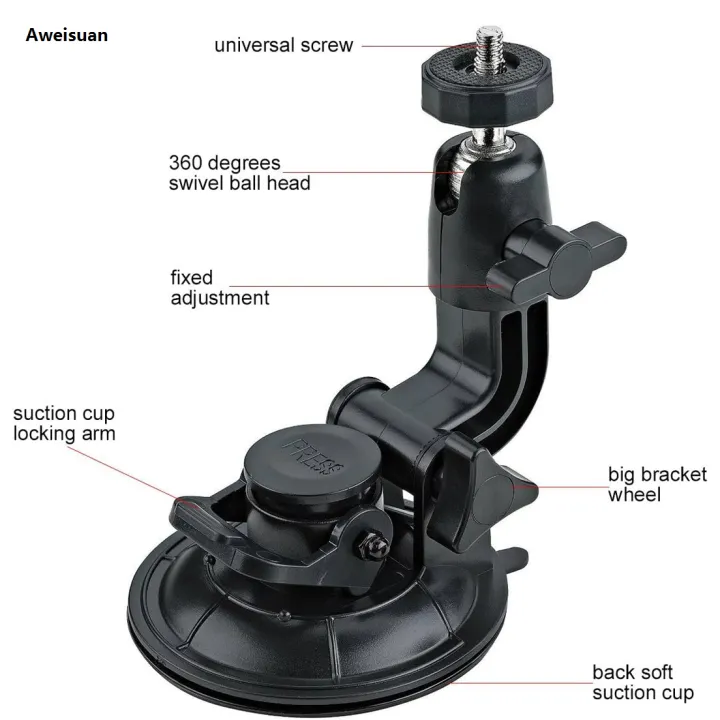 Aweisuan%209CM%20Car%20Suction%20Cup%20Universal%20Phone%20Holder%20Adjustable%201/4%20Adapter%202025%20For%20GoPro%2013%2012%2011%2010%209%20Insta360%20Osmo%20Action%205%204%203%20Smart%20phone%20-%20Image%204