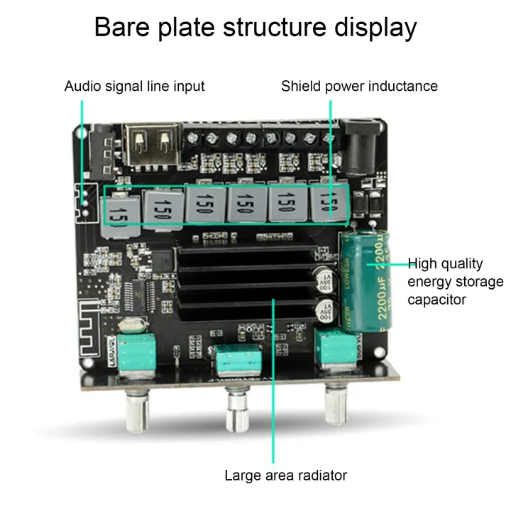 E100H%202.1%20Channel%20Bluetooth%205.1%20Audio%20Amplifier%20Board%20Module%20TPA3116D2%2050Wx2+100W%20High%20Power%20Subwoofer%20Amplifier%20Board%20-%20Image%203