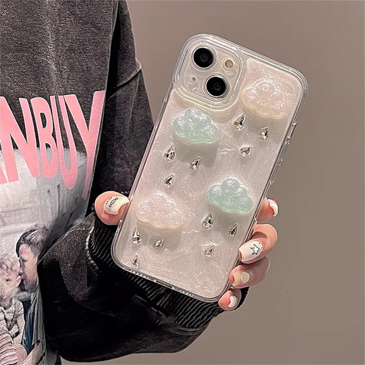 Korea%20INS%20Cute%20Cartoon%203D%20Diamond%20Raindrops%20Clouds%20Soft%20Phone%20Case%20For%20iPhone%2014%2013%2012%20Pro%20Max%2011%20Lovely%20Shockproof%20Back%20Cover%20-%20Image%202