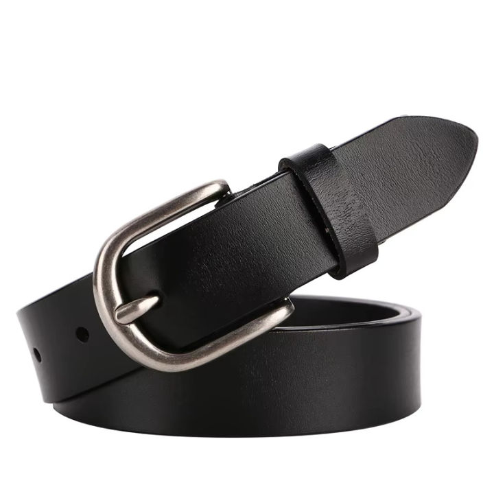 Women Leather Belt Black Casual Waist Belt for Women  with Metal Pin Buckle