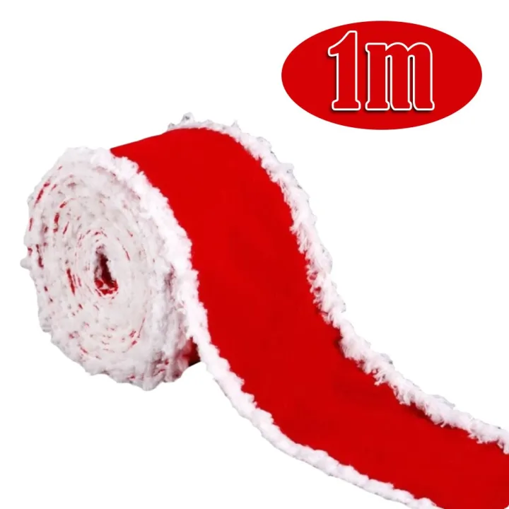 Portable%201/5m%20Christmas%20Decoration%20Red%20Ribbons%20DIY%205cm%20Wide%20Christmas%20Bows%20White%20Fur%20Edge%20Wreath%20Bows%20Christmas%20Decoration%20-%20Image%209