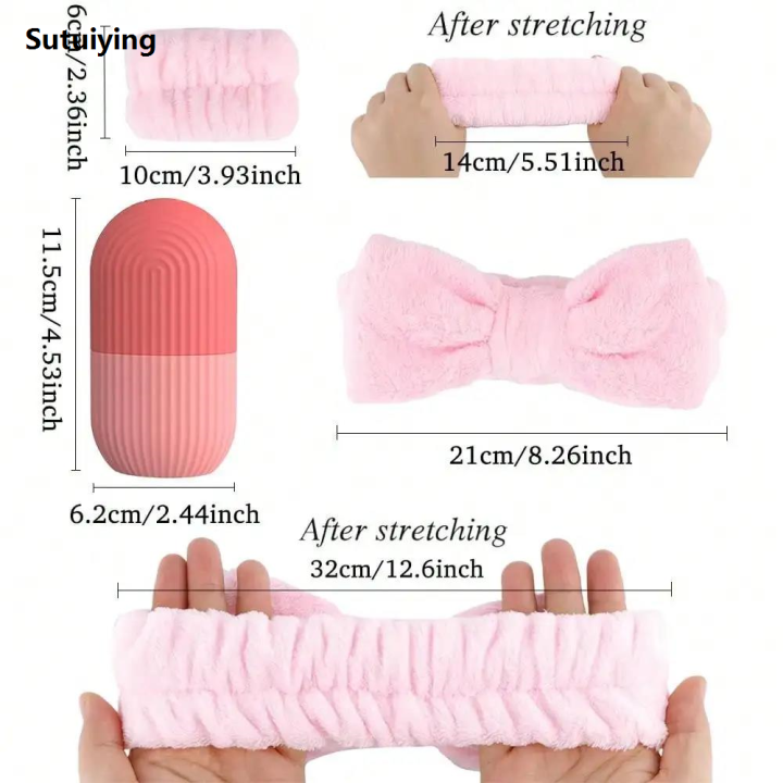 Sutuiying%204pcs/Set%20-%201pc%20Silicone%20Face%20Ice%20Pack,%201pc%20Face%20Wash%20Makeup%20Headband,%20Luxury%202pcs%20Wristbands.%20Ice%20Roller%20for%20Face,%20Eye%20Neck,%20Massager%20-%20Image%203