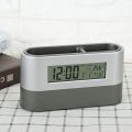 2 In 1 Multifunctional Digital Snooze Alarm Clock Pen Holder Calendar Temperature Display Home Office With Holder Functions. 