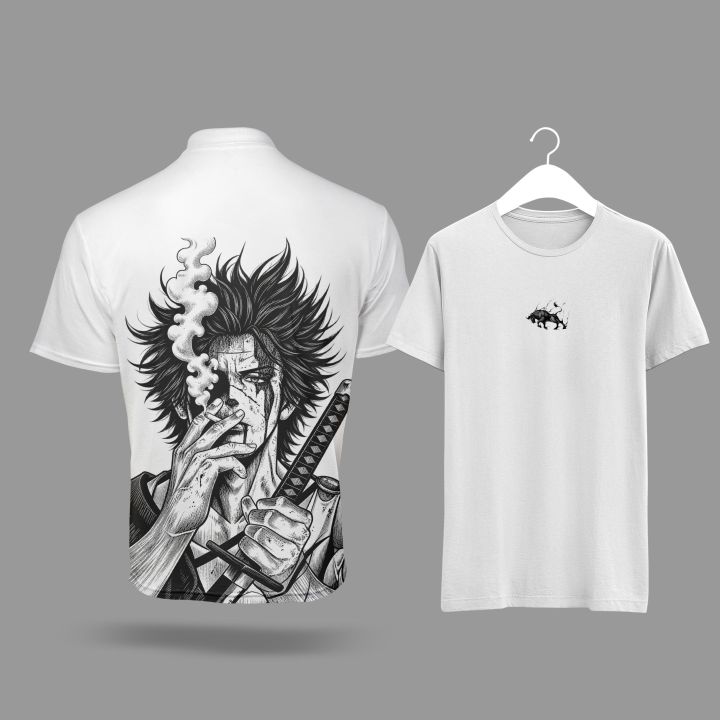 Anime Yami Sukehiro Graphic Print White T-Shirt for Men – Black Clover Back Print