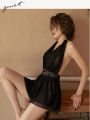 Pebbles Nepal Erotic Lingerie Sexy Waist Nightdress Mesh Backless Halter Neck Women's Loungewear. 