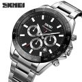SKMEI 9259: Multifunction Stainless Steel Chronograph Watch with with Luminous Hands & Date Waterproof for Men (silver-black). 