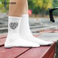 DISICHEN Sales promotion Heart Chain Print Mid Tube Men Socks Black White Solid Color Sport Fashion Sweat Absorption Breathability Autumn Men's Socks. 
