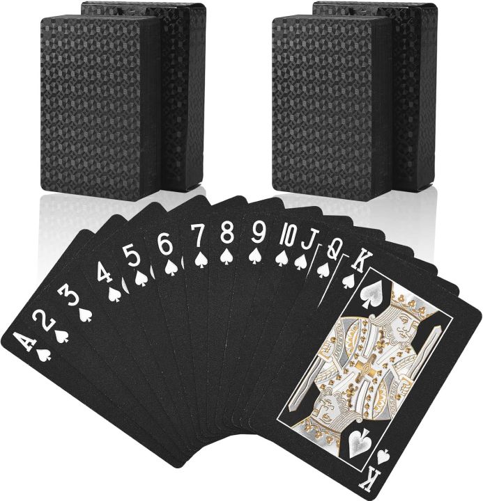 Joyoldelf Black Playing Cards, Cool Black Foil Decks of Cards, Waterproof Playing Cards & Flexible Poker Cards with Box, Great for Party, Game, Cardistry, Magic Trick