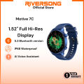 RIVERSONG Motive 7C Calling Smart Watch, 1.52 Inch Display, AI Voice Assistant, 100+ Sports Modes, 24h Health Management, IP68 waterproof, Black, Blue Color. 