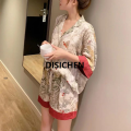 DISICHEN Women's Pajamas Short Sleeves Lapel Cardigan Girl Clothes Home Wear Two-Piece Woodland Bird Print Sleepwear Student Nightwear New style. 