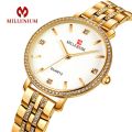 Millenium F050 Waterproof Diamond Studded Elegant Quartz Watch for Women - White/Golden. 