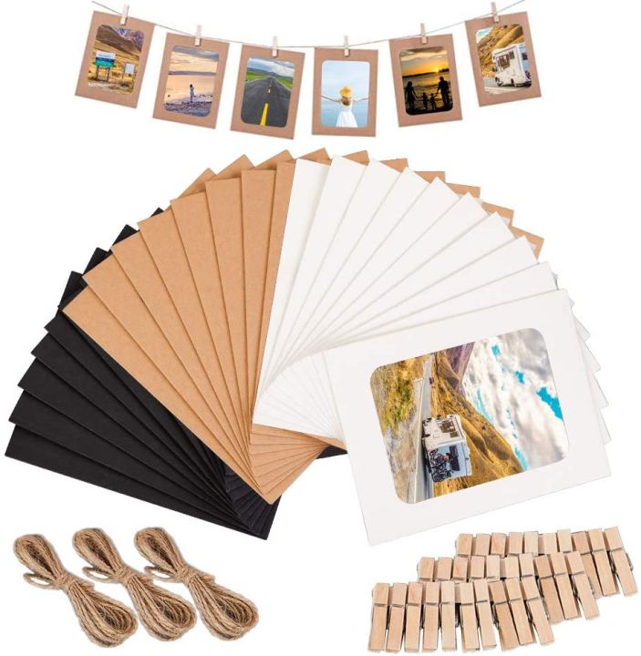 Pistto%2040%20Pcs%20Paper%20Frame%20With%20Clips%20Diy%20Kraft%20Paper%20Picture%20Frame%20Hanging%20Wall%20Photo%20Album%202M%20Rope%20Home%20Decoration%20Craft%20-%20Image%209