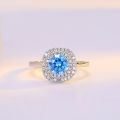 【New arrival】Sea Blue Diamond Topaz Ring Women's Natural Gemstone White Copper Plated 18K White Gold Proposal Ring. 