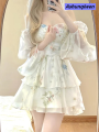 Ashunqiwen French Elegant Floral Mini Dress Chiffon Long Sleeve Evening Party Dress Women Holiday Beach Boho Fairy Dress Korean 2024 Robes. 