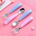 Newborn Baby Child PP Material Spoon Fork Set - Cute Stainless Steel Baby Feeding Utensils (2 Pieces). 