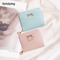 Sutuiying 1PC Wallet Female Short for Coins New Cute Candy Bow Women Small Original Leather Wallets Zipper Purses Girls Lady Purse Card Holders. 