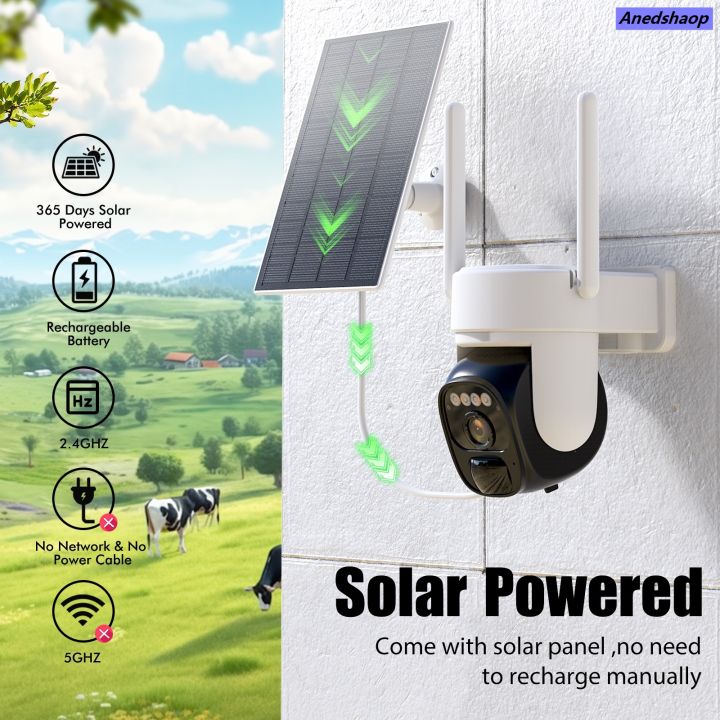 Anedshaop Wireless outdoor solar security camera 2K 360°PZT panoramic ...