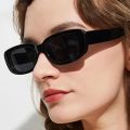 Black Solid Retro Design Rectangular Sunglasses For Women. 