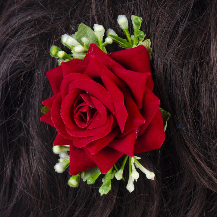 Faux Rose Flower Hair Embellishment For Women- Jewels of Nepal