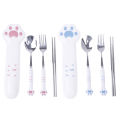 Portable Camping Spoon Set Cat's Paw Cartoon Stainless Steel Spoon Fork Chopsticks Tableware Student Outdoor Kitchen Accessories. 