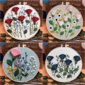 DIY Embroidery Kit European Style Flowers Plants Pattern Frame Hoop Cross Stitch Punch Needle Embroidery Thread Sewing Craft Kit. 