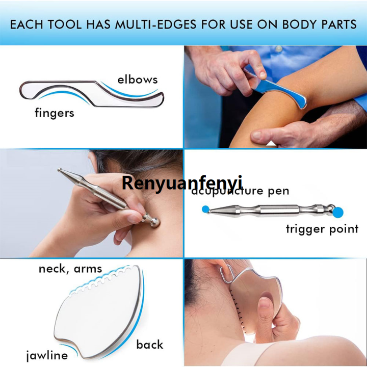 Renyuan%201/4/7%20Pcs%20Great%20Stainless%20Steel%20Gua%20Sha%20Scraping%20Massage%20Tool%20Set%20Original%20for%20Back,%20Legs,%20Arms,%20Neck,%20Shoulder%20and%20Whole%20Body%20Acupoints%20-%20Image%205