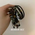 High Street Girl Retro Multi-layer Ethnic Style Bracelet Beaded Genuine Leather Hot Girl Music Symbol Pentagram Woven Bracelet. 